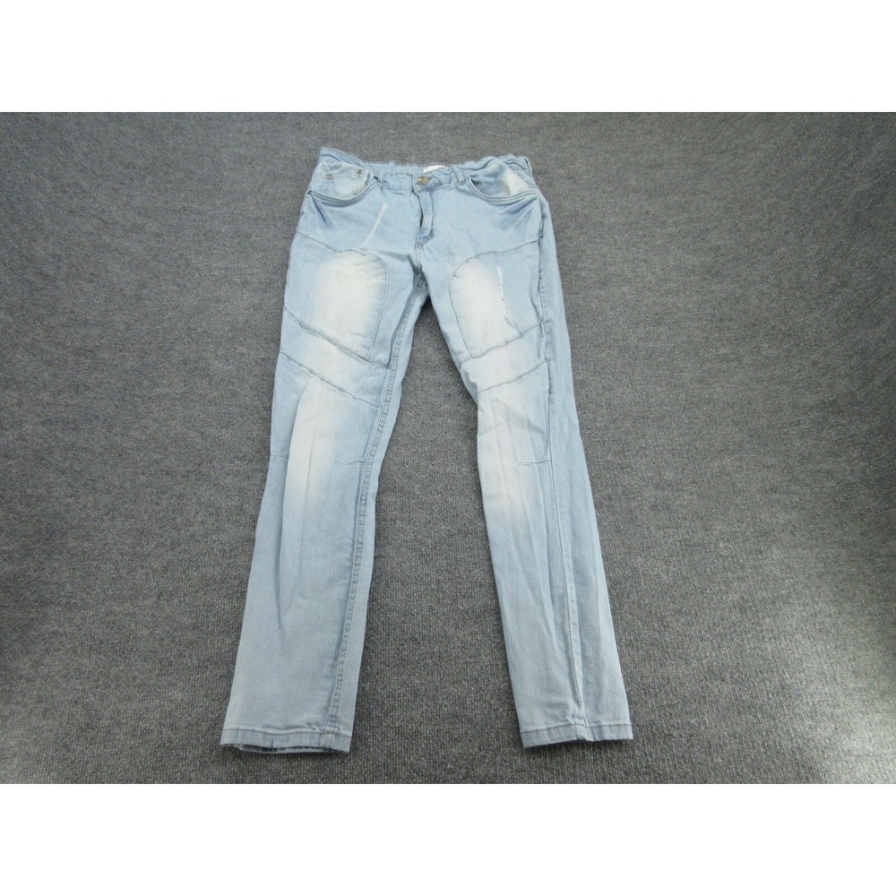 GS-115 Mens Jeans Slim Light Wash Paneled Distressed Moto Denim Size 34